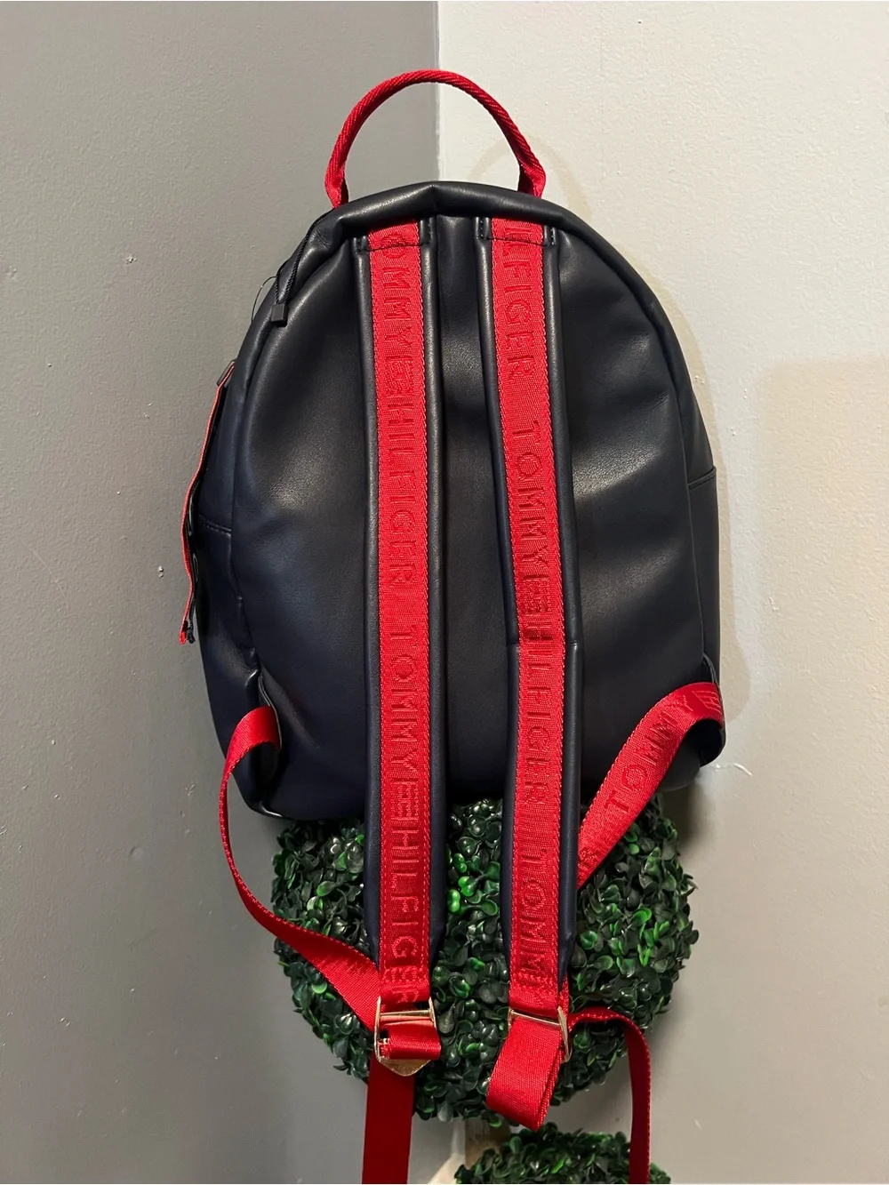 Tommy Hilfiger Navy Backpack with Red Handle and Tricolor Accent like new